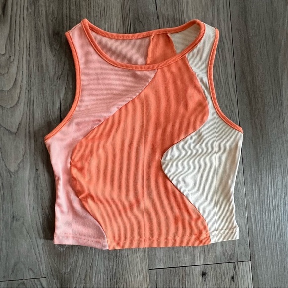 🔥SALE- any 4/$20. Colorblock Sleeveless Top - Orange, Pink, and Cream - Picture 1 of 2